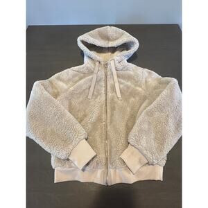 Athleta Ritual Jacket Cream Faux Fur Hooded Jacket Size XS Full Zip